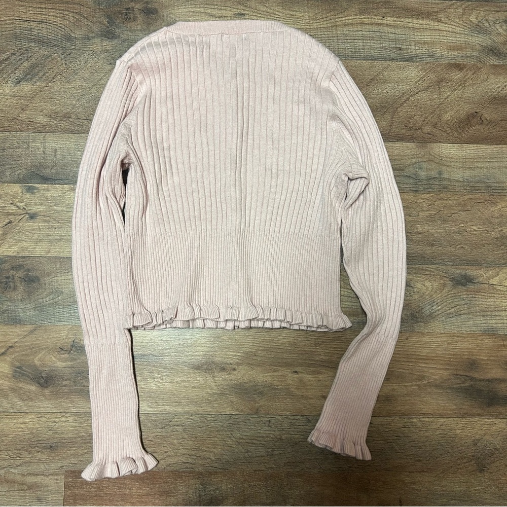 wild fable pastel pink ribbed button up lettuce edge cardigan - Picture 5 of 5